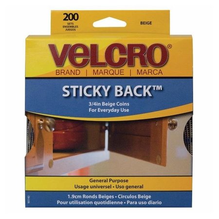 VELCRO BRAND Cloth Tie 035462 Cloth Tie Sticky-Back Dot Roll With Dispenser Box; Hook And Loop; Beige; Pack - 200 35462